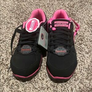 Skechers Women's Black and Pink Slip-Resistant, Steel Toe Shoes